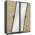 Kép 1/4 - ONIX 180 cm nyílóajtós gardrób TÜKÖRREL - Artisan Tölgy / Matt Sötétszürke