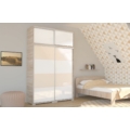 Kép 2/3 - BOND 120 cm magasfényű gardrób - Sonoma Tölgy / Magasfényű Fehér üveg / Magasfényű Beige üveg, MAGASÍTÓVAL