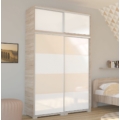 Kép 1/2 - BOND 140 cm magasfényű gardrób - Sonoma Tölgy / Magasfényű Fehér üveg / Magasfényű Beige üveg, MAGASÍTÓVAL