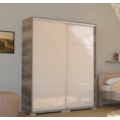 Kép 1/3 - BOND 160 cm magasfényű gardrób - Canyon Tölgy / Magasfényű Beige üveg