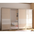 Kép 1/3 - BOND 318 cm magasfényű gardrób 1 TÜKÖRREL - Sonoma Tölgy / Magasfényű Beige üveg / Magasfényű Fehér üveg