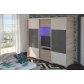 Kép 2/5 - BOND 3MF 239 cm TV-s gardrób - Sonoma Tölgy / Magasfényű Beige üveg / Magasfényű Antracit üveg