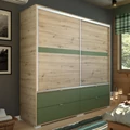 Kép 1/9 - CÉZÁR 200 cm tolóajtós gardrób - Artisan Tölgy / Olíva Zöld