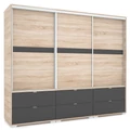 Kép 1/2 - CÉZÁR 239 cm tolóajtós gardrób - Sonoma Tölgy / Matt Sötétszürke
