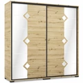Kép 1/2 - DIAMOND 200 cm tolóajtós tükrös gardrób - Artisan Tölgy / Fekete profil