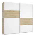 Kép 1/3 - FŐNIX 254 cm tolóajtós gardrób - Artisan Tölgy / Rusztik Fehér / Szürke profil