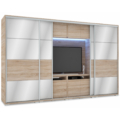 Kép 1/3 - MIRROR 318 cm tükrös TV-s gardrób - Sonoma Tölgy / Magasfényű Sonoma Tölgy