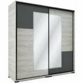 Kép 1/2 - NEO 200 cm tolóajtós tükrös gardrób - Katthult / Matt Sötétszürke betét / Fekete profil