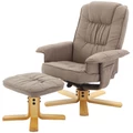 Kép 1/3 - LERATO állítható, forgó pihenőfotel lábtartóval - Barnás szürke szövet / Natúr