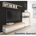 Kép 3/4 - LEONARDO TV Asztal 01, LED világítással, magasfényű fehér - riviéra tölgy