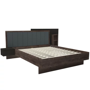 LISSZABON ágykeret ágyráccsal 160x200 cm - Iszap Tölgy / Nero + 1 db Éjjeliszekrény és lerakópolc