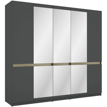 BOSS 225 cm nyílóajtós gardrób 3 TÜKÖRREL - Matt Sötétszürke / Artisan Tölgy