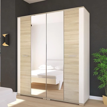 MADRID 180 cm nyílóajtós tükrös gardrób - Bianco / Natúr Tölgy