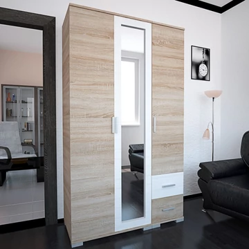 NÁPOLY 120 cm nyílóajtós gardrób - Sonoma Tölgy / Rusztik Fehér