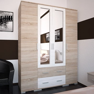 NÁPOLY 160 cm nyílóajtós gardrób - Sonoma Tölgy / Rusztik Fehér