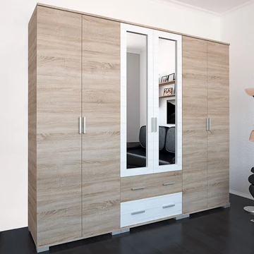 NÁPOLY 240 cm nyílóajtós gardrób - Sonoma Tölgy / Rusztik Fehér