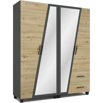 ONIX 180 cm nyílóajtós gardrób TÜKÖRREL - Artisan Tölgy / Matt Sötétszürke