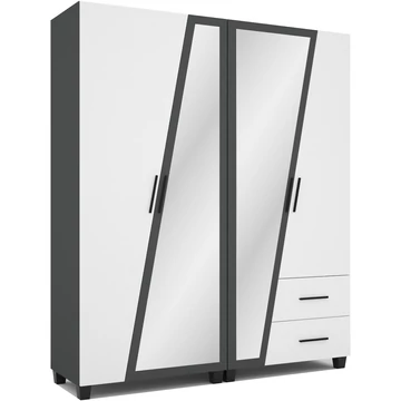 ONIX 180 cm nyílóajtós gardrób TÜKÖRREL - Rusztik Fehér / Matt Sötétszürke