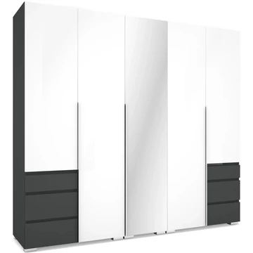 SILVER 225 nyílóajtós gardrób 1 TÜKÖRREL - Matt Sötétszürke / Magasfényű Fehér