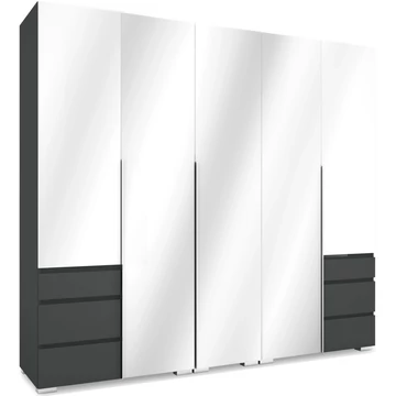 SILVER 225 nyílóajtós gardrób 3 TÜKÖRREL - Matt Sötétszürke / Magasfényű Fehér