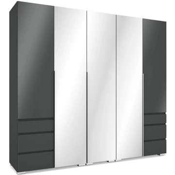SILVER 225 nyílóajtós gardrób 3 TÜKÖRREL - Matt Sötétszürke / Magasfényű Szürke