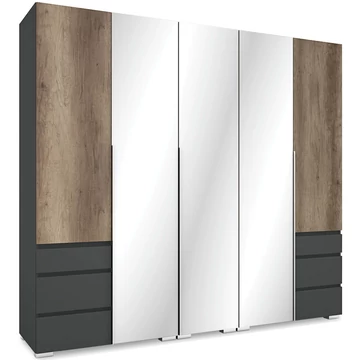 SILVER 225 nyílóajtós gardrób 3 TÜKÖRREL - Matt Sötétszürke / Canyon Tölgy