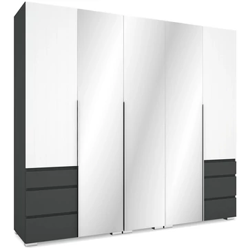 SILVER 225 nyílóajtós gardrób 3 TÜKÖRREL - Matt Sötétszürke / Rusztik Fehér