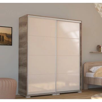 BOND 160 cm magasfényű gardrób - Canyon Tölgy / Magasfényű Beige üveg