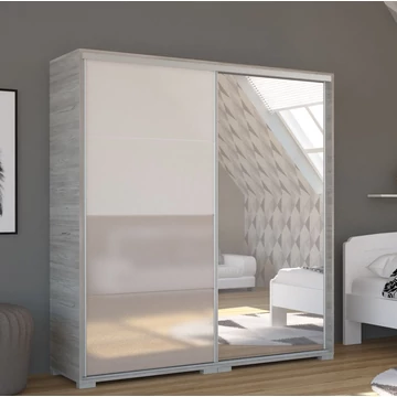 BOND 180 cm magasfényű gardrób 1 TÜKÖRREL - Katthult / Magasfényű Fehér üveg / Magasfényű Latte üveg