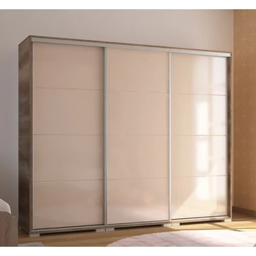 BOND 239 cm magasfényű gardrób - Canyon Tölgy / Magasfényű Beige üveg