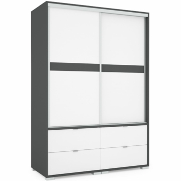 CÉZÁR 140 cm tolóajtós gardrób - Matt Sötétszürke / Rusztik Fehér