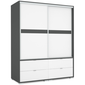 CÉZÁR 160 cm tolóajtós gardrób - Matt Sötétszürke / Rusztik Fehér