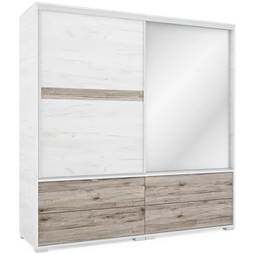 CÉZÁR 200 cm tolóajtós gardrób 1 TÜKÖRREL - Fehér Tölgy / San Remo