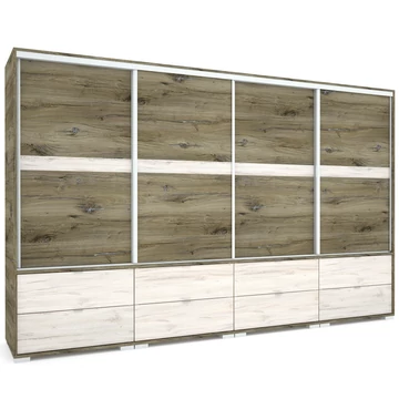 CÉZÁR 318 cm tolóajtós gardrób - Sötét Justus Tölgy / Justus Tölgy
