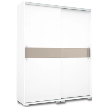 CITY 160 cm tolóajtós polcos gardrób - Rusztik Fehér / Fehér / Magasfényű Beige
