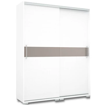 CITY 160 cm tolóajtós polcos gardrób - Rusztik Fehér / Fehér / Magasfényű Latte