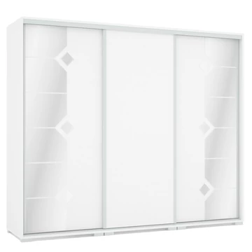 DIAMOND 239 cm tolóajtós tükrös gardrób - Rusztik Fehér