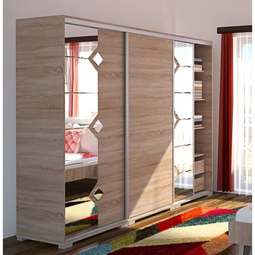 DIAMOND 239 cm tolóajtós tükrös gardrób - Sonoma Tölgy