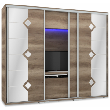 DIAMOND 239 cm tükrös TV-s gardrób - Canyon Tölgy