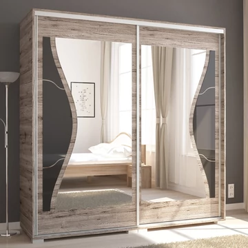 DIEGO 200 cm tolóajtós gardrób - San Remo / Fekete festett üveg