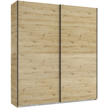 FŐNIX 214 cm tolóajtós gardrób - Artisan Tölgy / Fekete profil