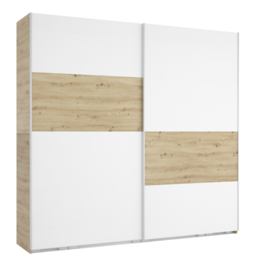 FŐNIX 254 cm tolóajtós gardrób - Artisan Tölgy / Rusztik Fehér / Szürke profil