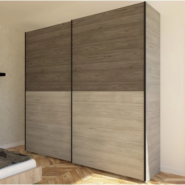 FŐNIX 254 cm tolóajtós gardrób - Katthult / Sötét Katthult / Fekete profil