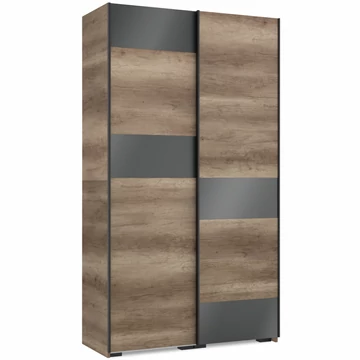 FŐNIX 134 cm magasfényű gardrób - Canyon Tölgy / MF. Antracit / Fekete profil