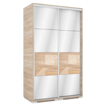MIRROR 120 cm tükrös tolóajtós gardrób - Sonoma Tölgy / Magasfényű Sonoma Tölgy betét