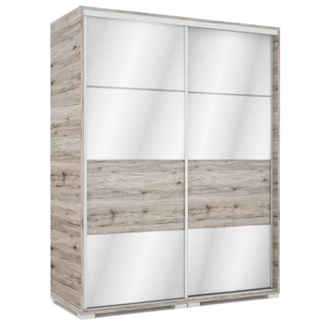 MIRROR 160 cm tükrös tolóajtós gardrób - San Remo / Magasfényű San Remo betét