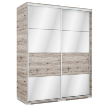 MIRROR 160 cm tükrös tolóajtós gardrób - San Remo / Magasfényű San Remo betét