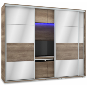 MIRROR 239 cm tükrös TV-s gardrób - Canyon Tölgy / Magasfényű Canyon Tölgy