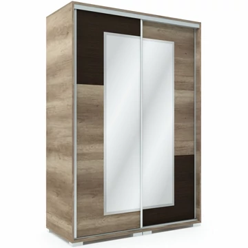 NEO 140 cm tolóajtós tükrös gardrób - Canyon Tölgy / Finom Barna betét