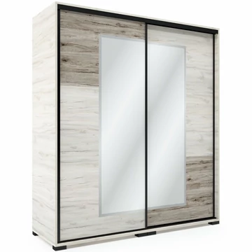 NEO 180 cm tolóajtós tükrös gardrób - Justus Tölgy / San Remo betét / Fekete profil